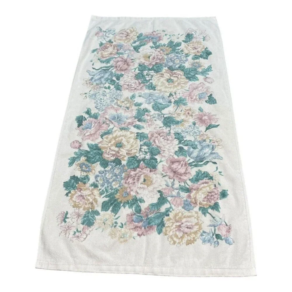 Floral Retro Classic Traditions Pink Yellow Flowers Bath Towel Set Of 3 23”x44”